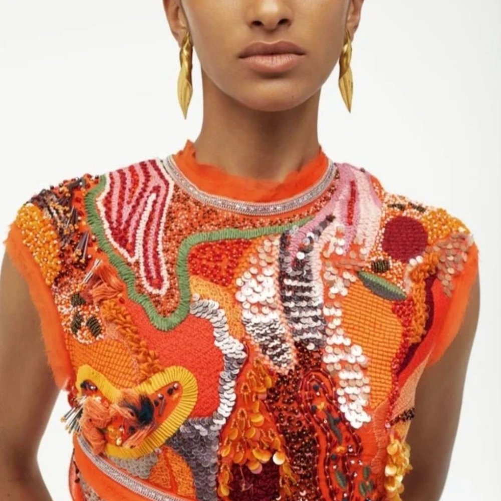 RARE!! NWT ZARA ATELIER BEADED DRESS LIMITED EDITION ORANGE S M GORGEOUS!! - Picture 3 of 13